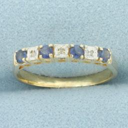 Alternating Sapphire And Diamond Stacking Band Ring In 14k Yellow Gold