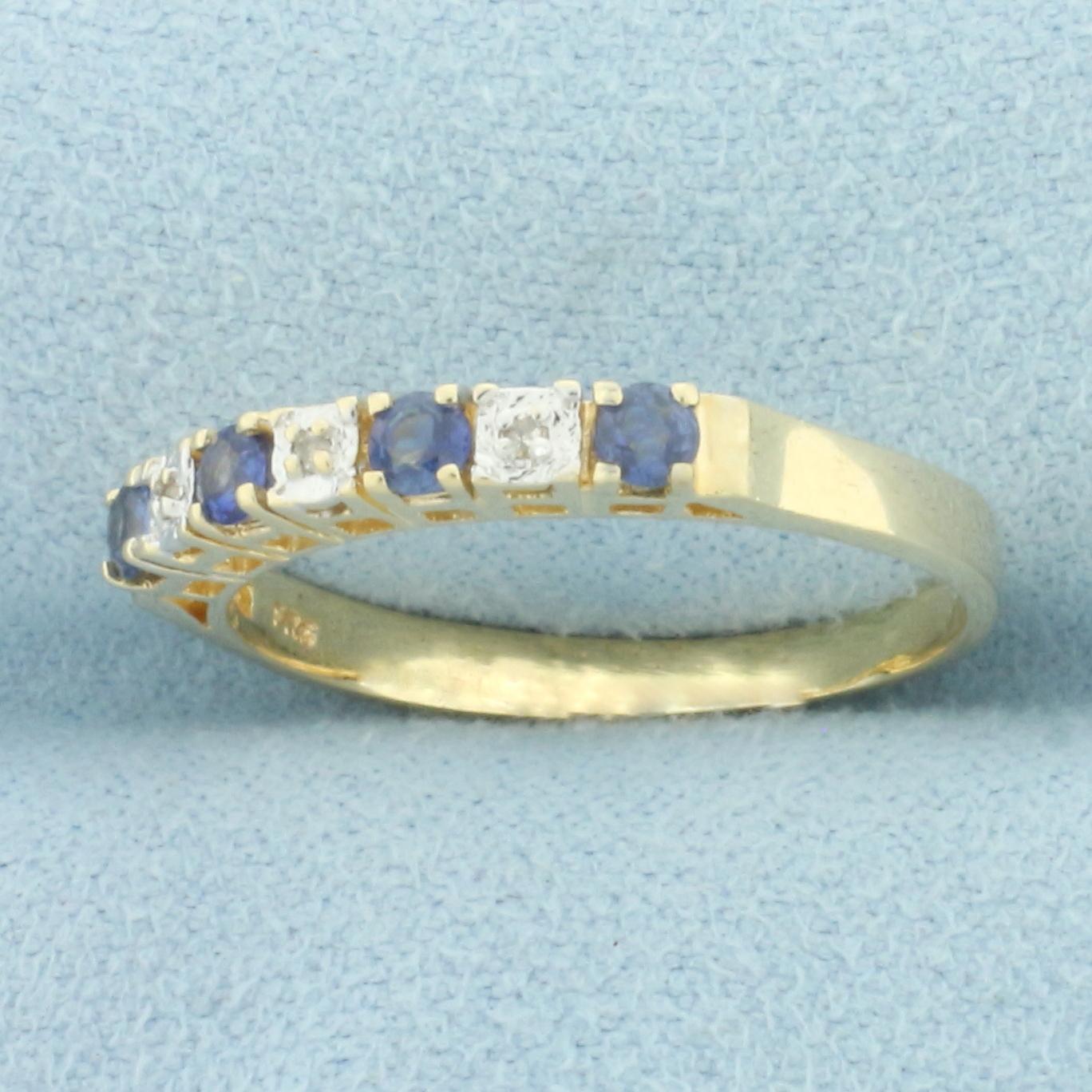 Alternating Sapphire And Diamond Stacking Band Ring In 14k Yellow Gold