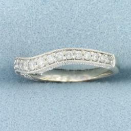 Curved Diamond Wedding Band Ring In 14k White Gold