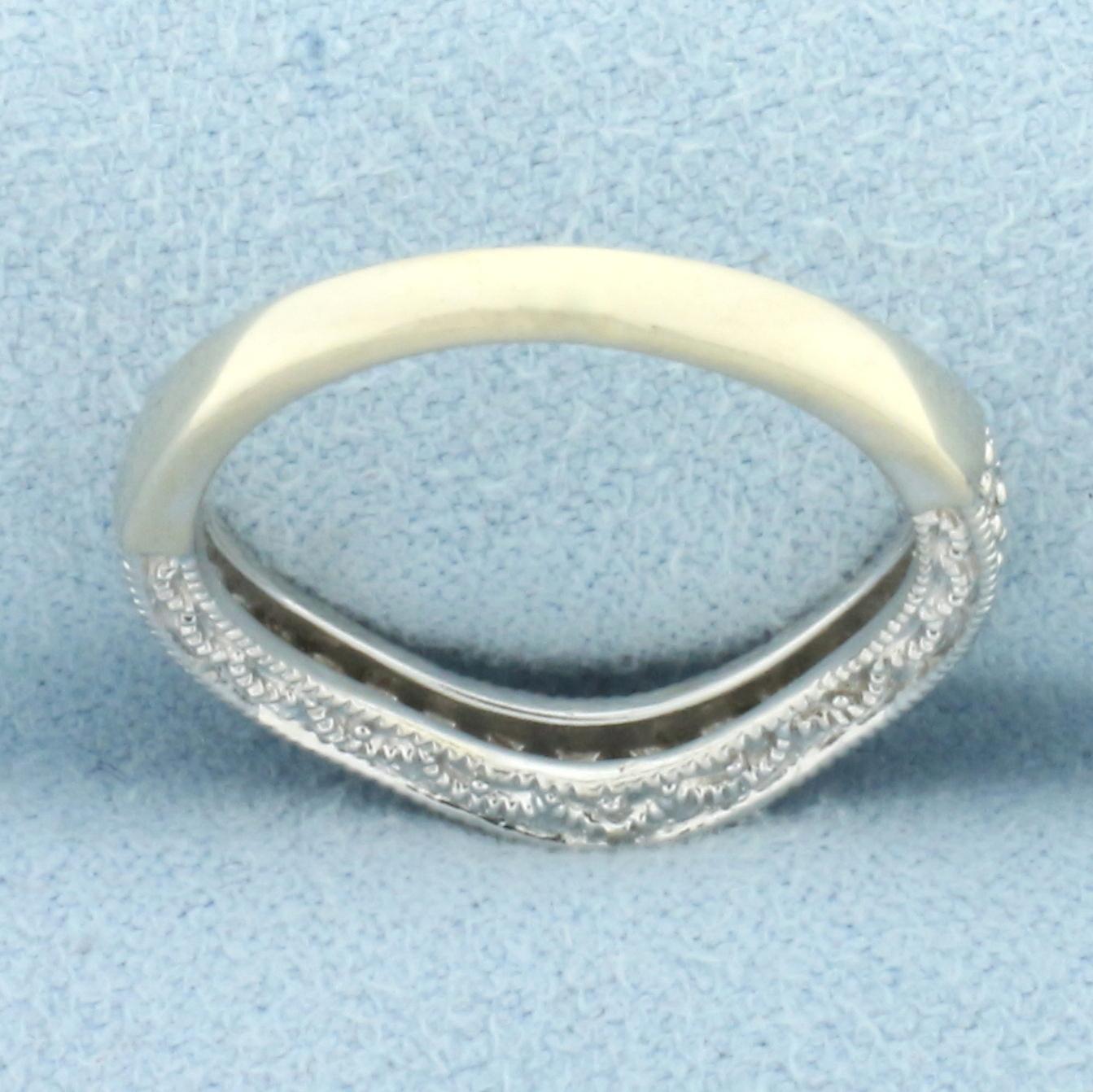 Curved Diamond Wedding Band Ring In 14k White Gold