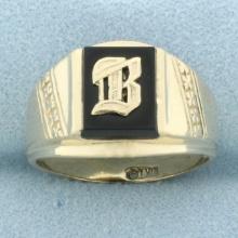 B Initial Onyx Signet Ring In 10k Yellow Gold