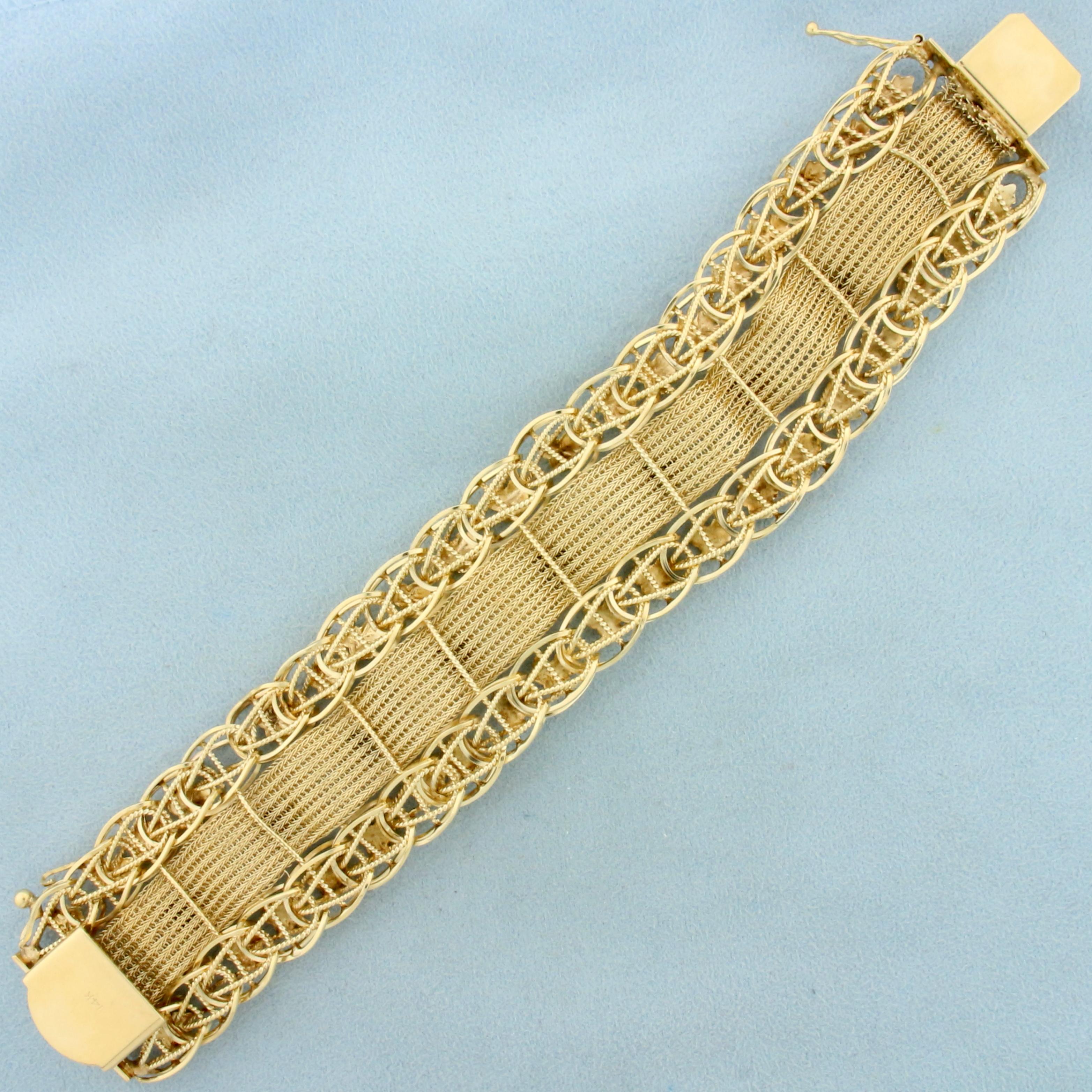 Designer Woven Link Leaf Nature Design Bracelet In 14k Yellow Gold