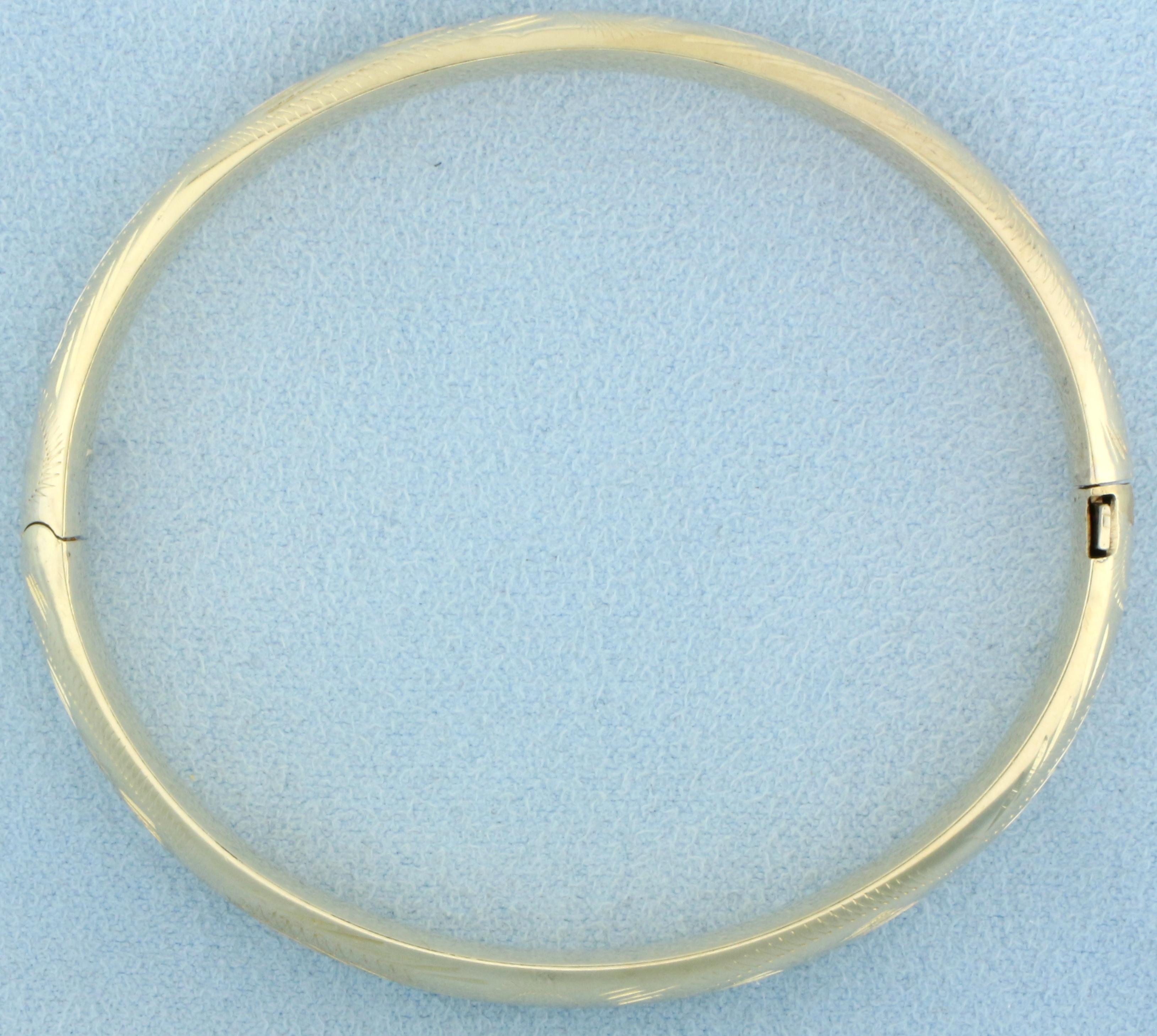 Etched Design Bangle Bracelet In 14k Yellow Gold