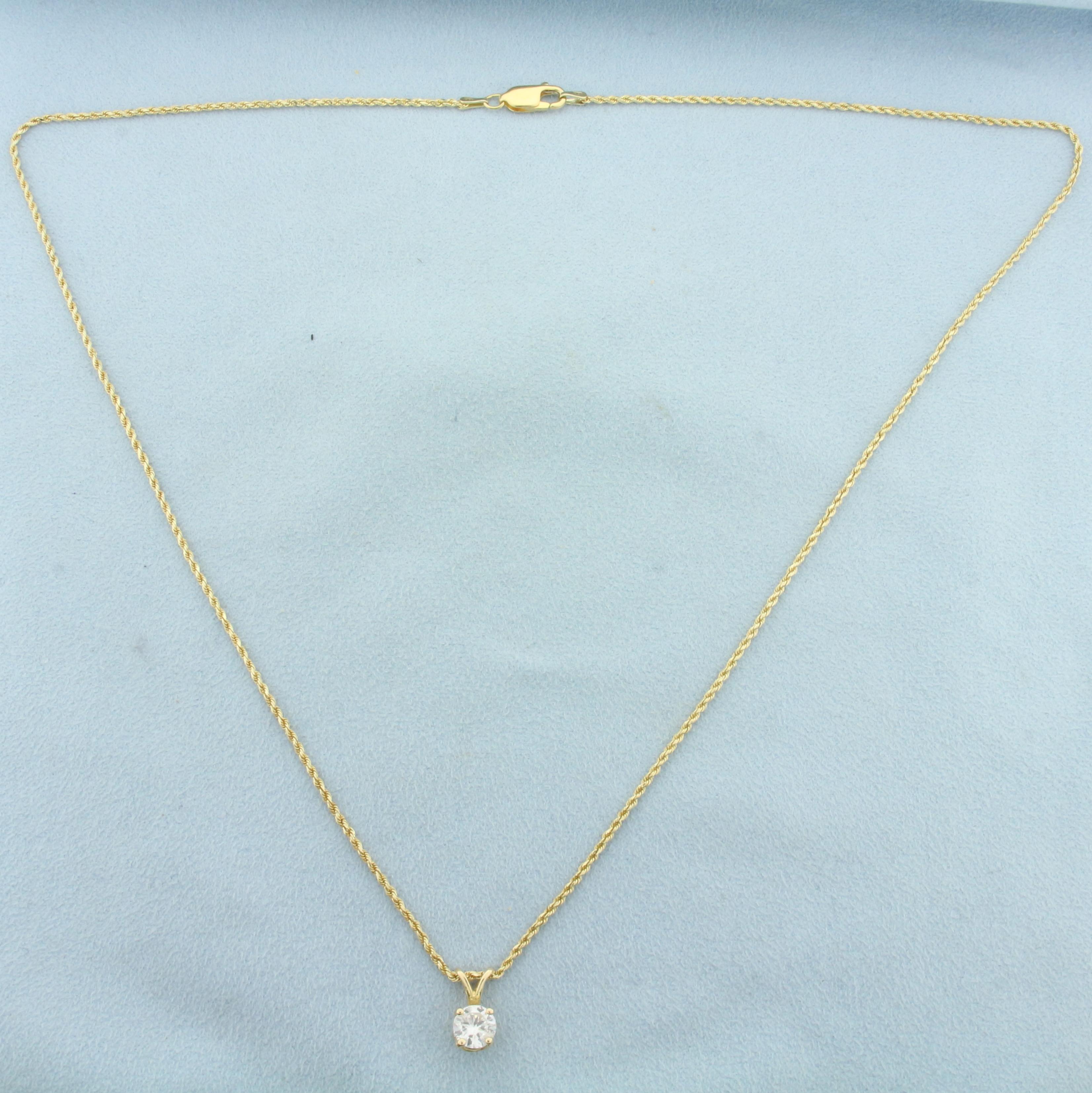 Diamond Solitaire Necklace In 14k Yellow Gold