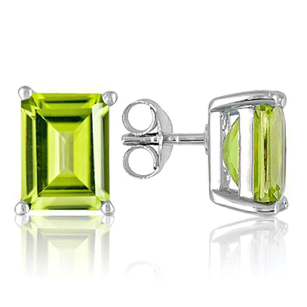 6x4mm Emerald Cut Peridot 1.2ctw Stud Earrings In Sterling Silver