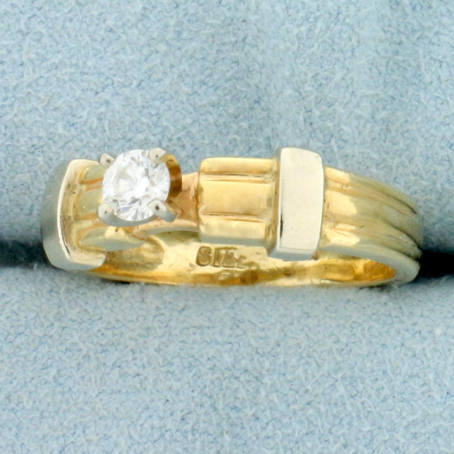 Vintage Solitaire Engagement Ring In 14k Yellow And White Gold