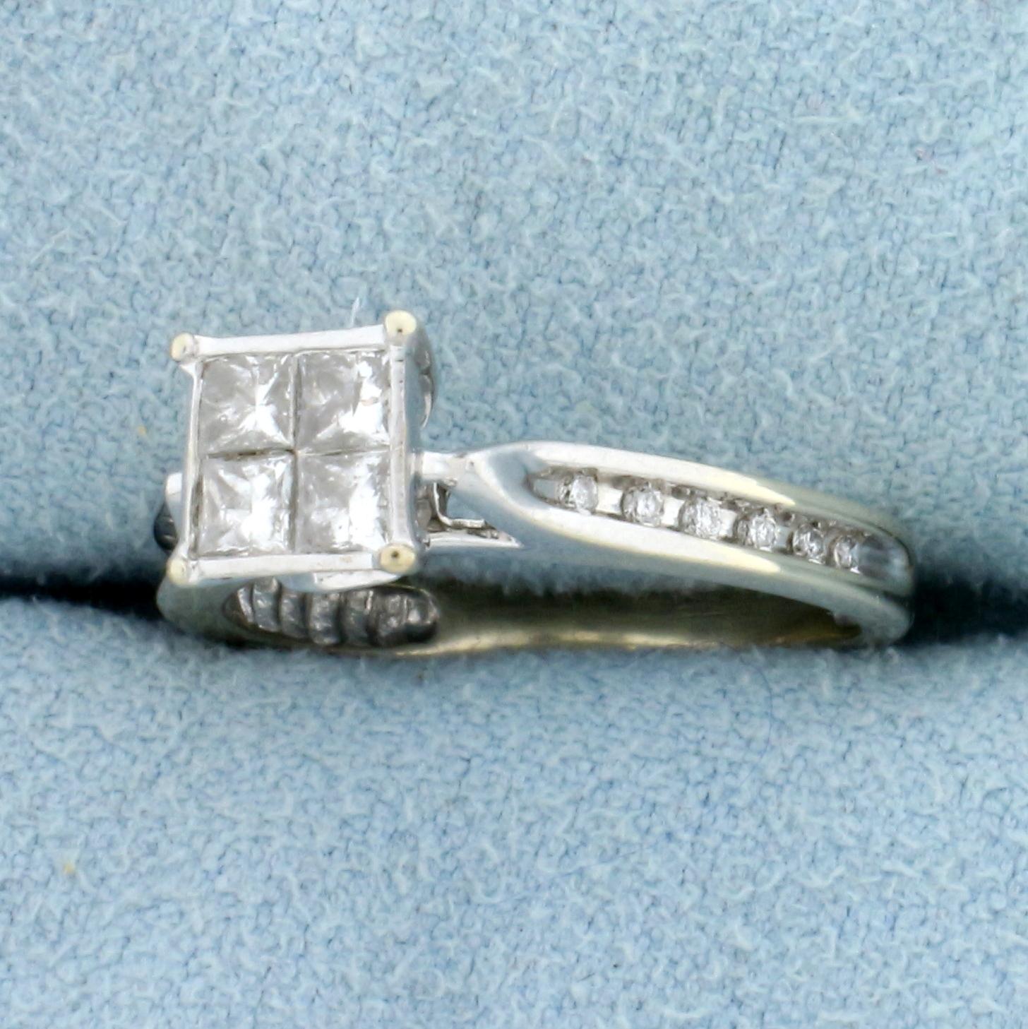 Illusion Set Diamond Engagement Ring In 14k White Gold