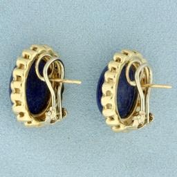 Lapis Lazuli And Diamond Halo Button Earrings In 14k Yellow Gold