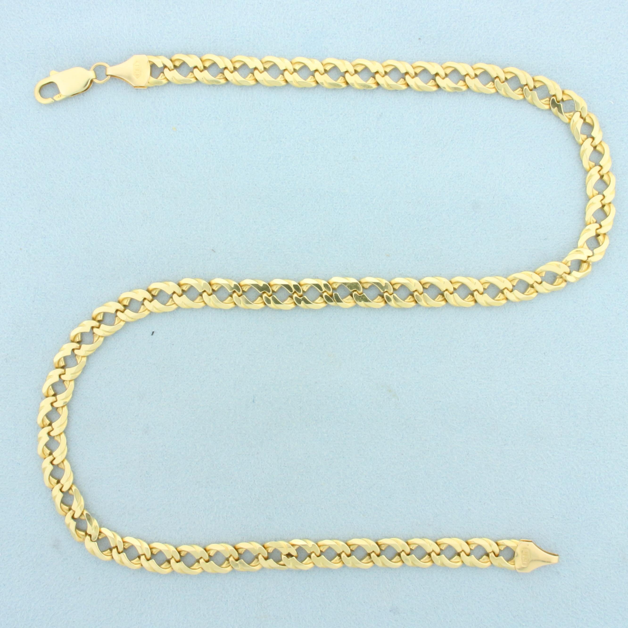 18 Inch Heavy Italian Designer Curb Link Chain Necklace In 14k Yellow Gold