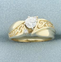 Vintage Old European Cut Diamond Engagement Ring In 14k Yellow Gold