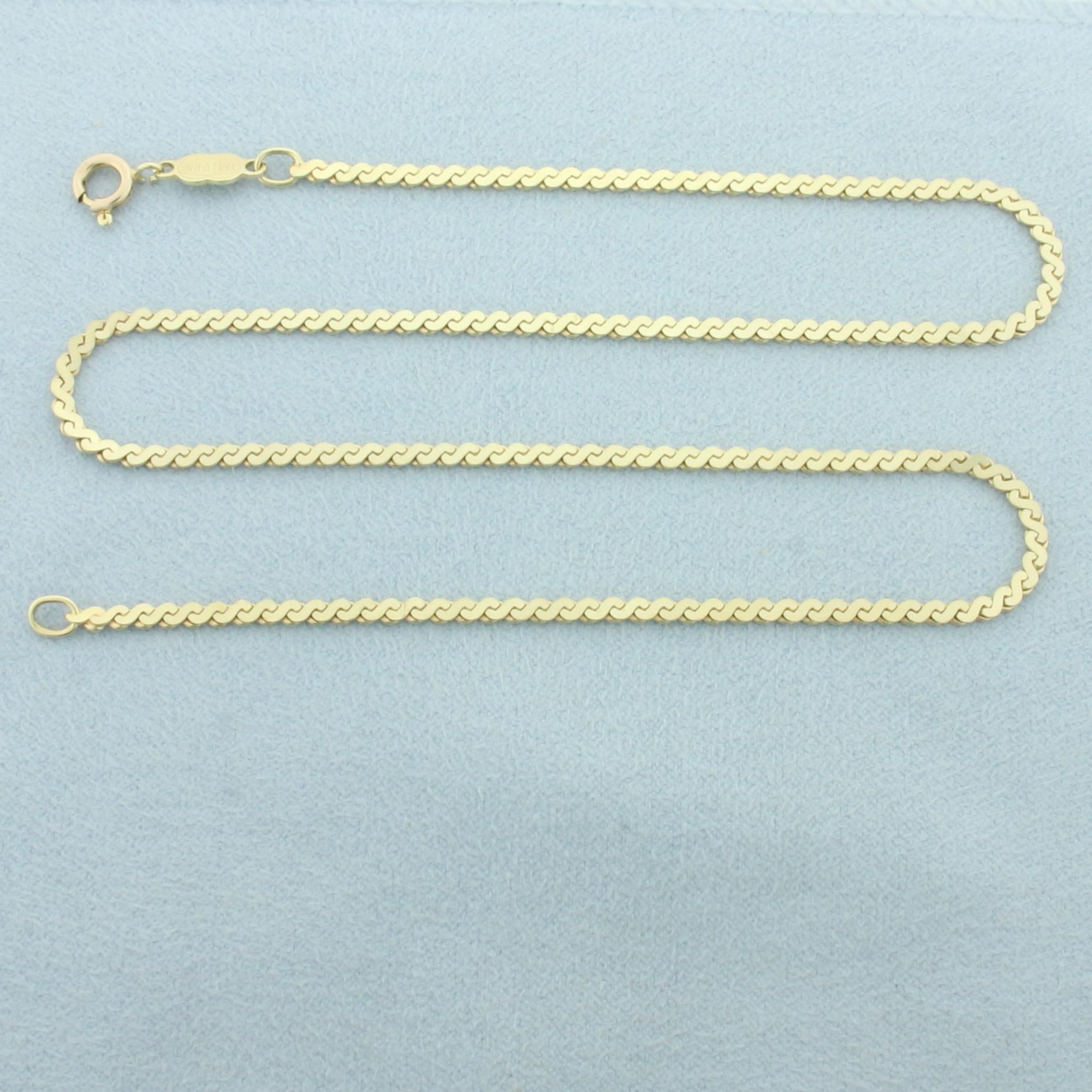 Italian 15 Inch Serpentine Link Chain Necklace In 14k Yellow Gold