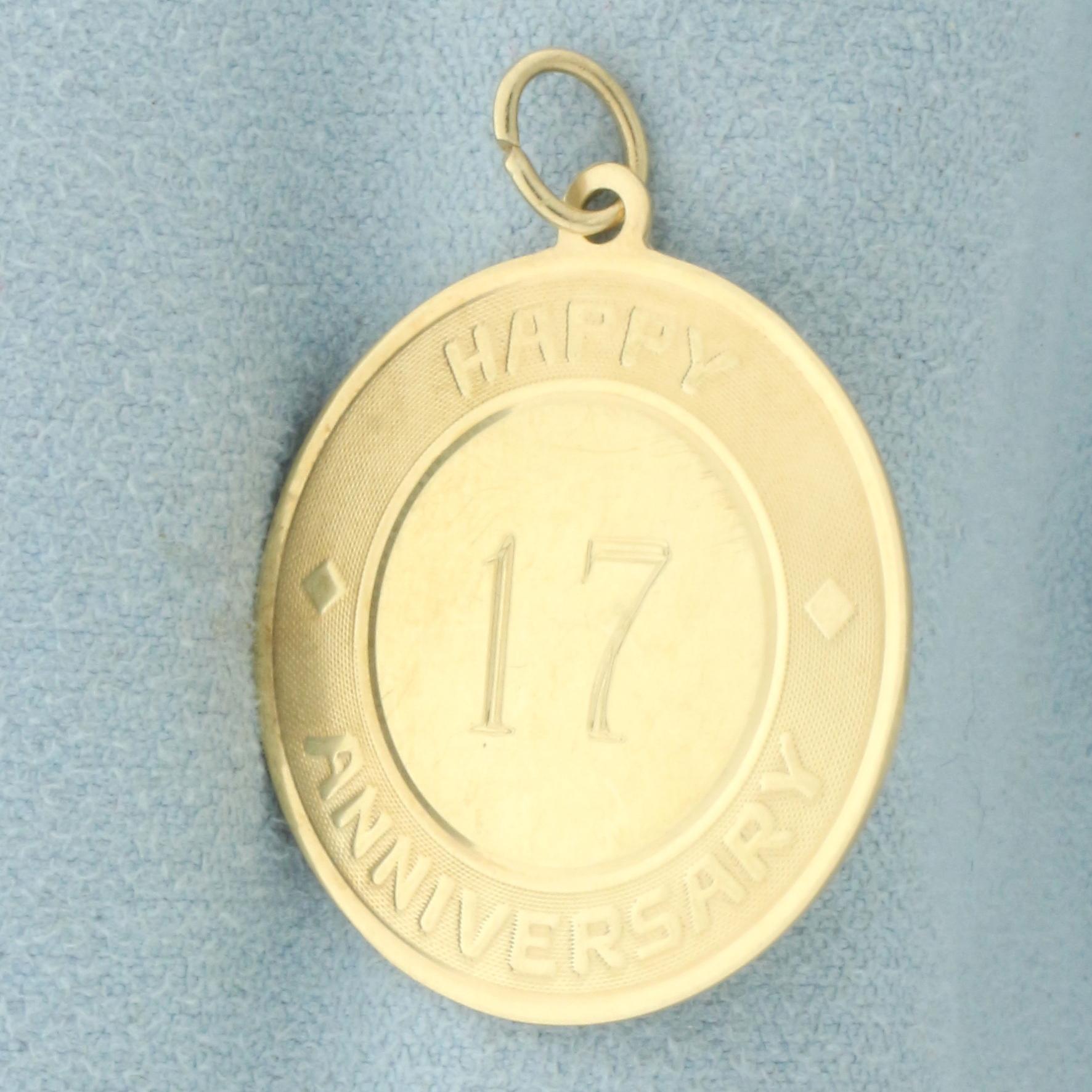 Engravable Happy 17 Anniversary Charm Or Pendant In 14k Yellow Gold