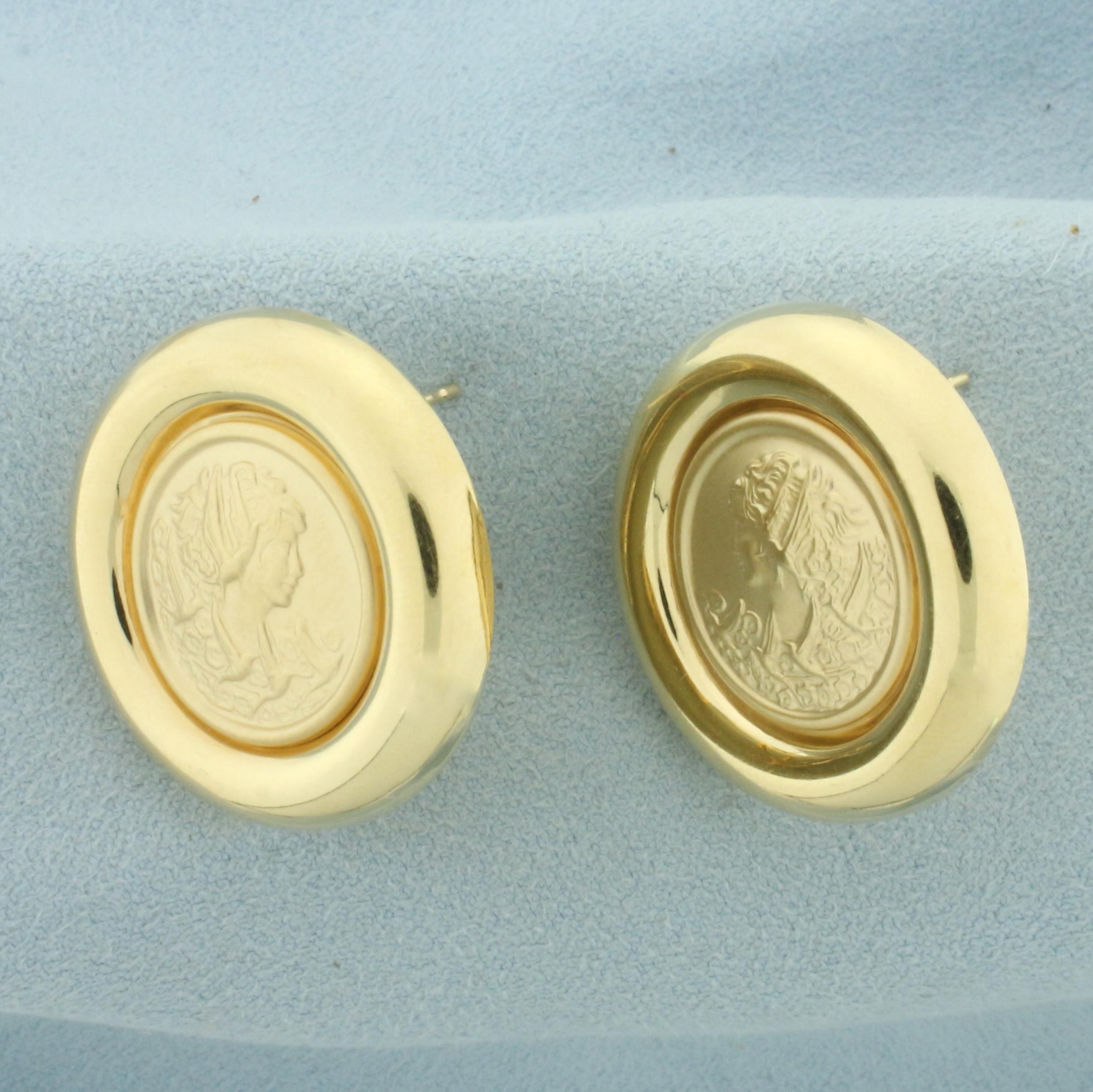 Greek Goddess Aphrodite Button Earring In 14k Yellow Gold