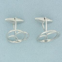Abstract Design Circle Cufflinks In 14k White Gold