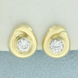 Bezel Set Cz Earrings In 18k Yellow Gold