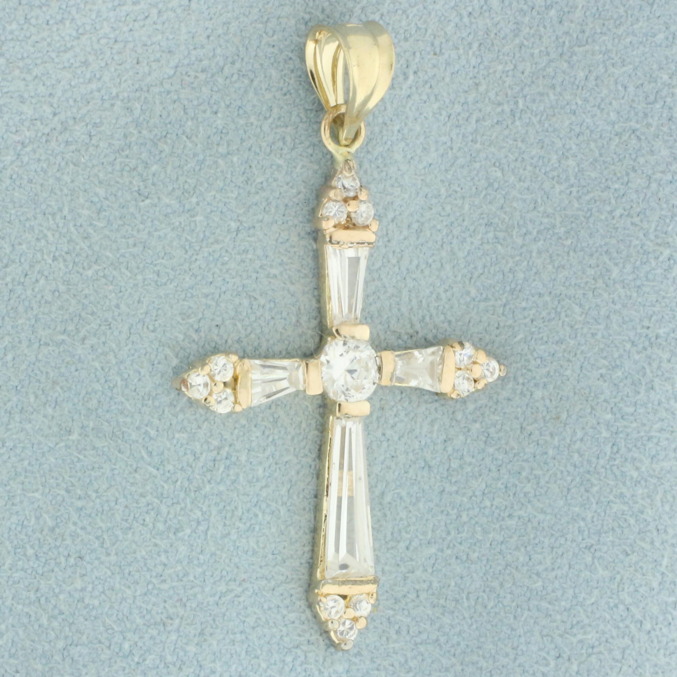 Cz Cross Pendant In 14k Yellow Gold