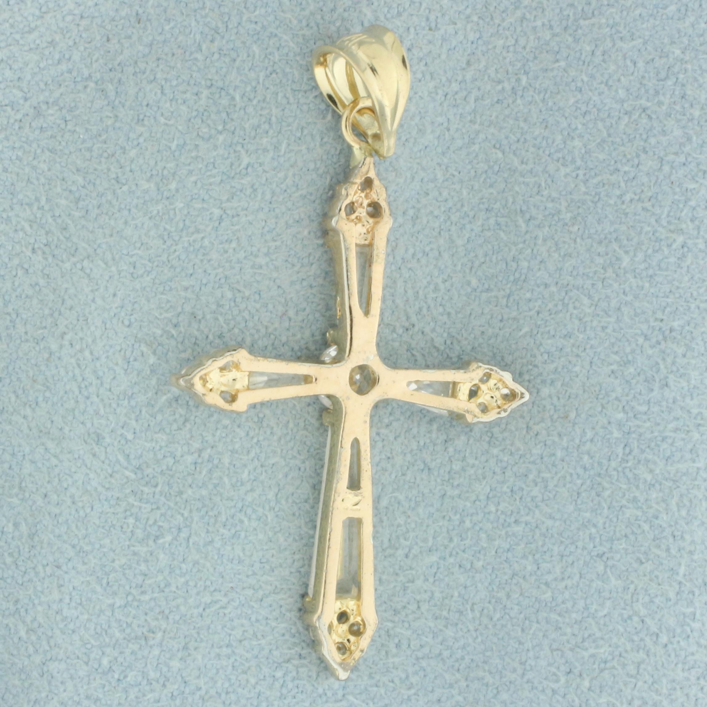 Cz Cross Pendant In 14k Yellow Gold