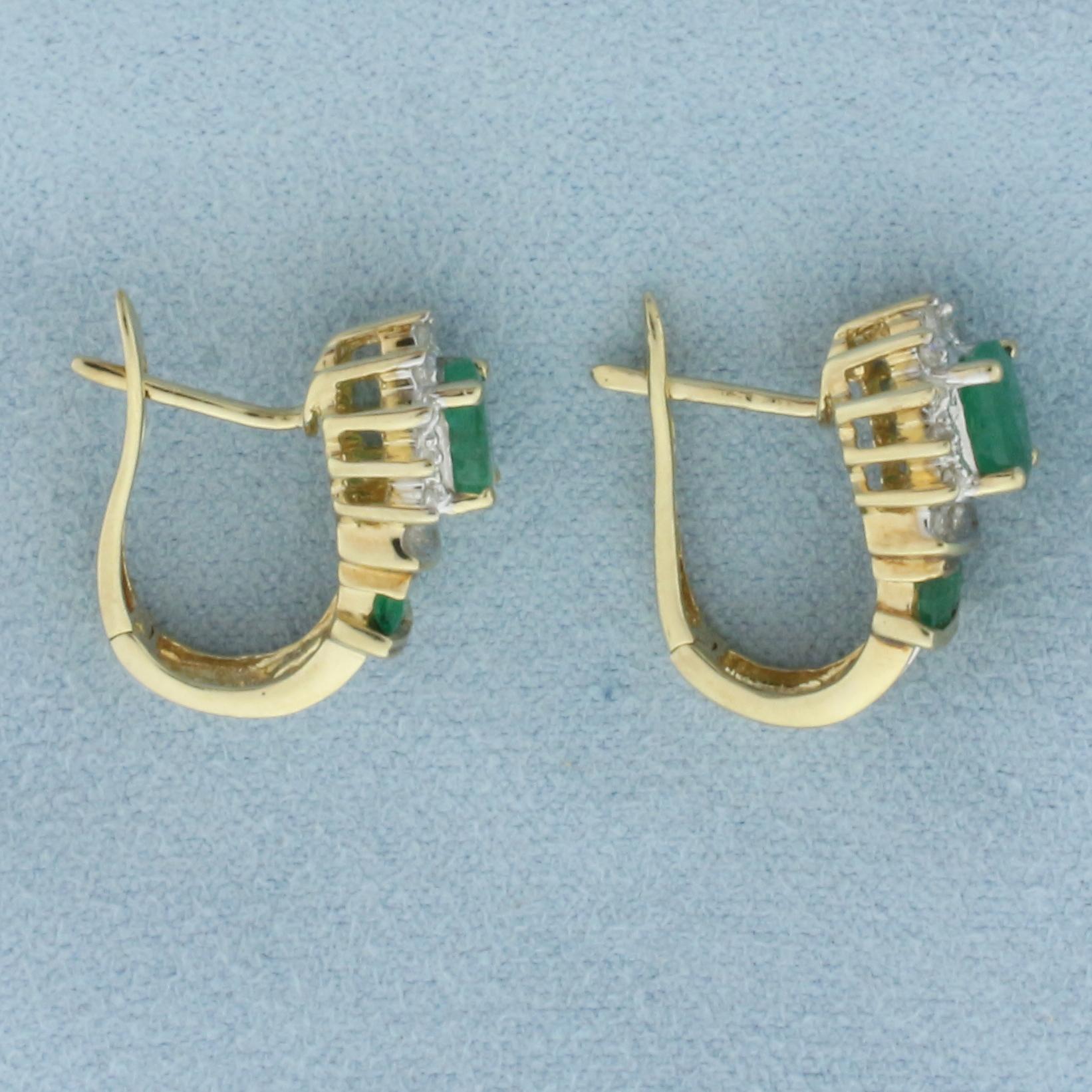 Emerald And Diamond Earrings In 10k Yellow Gold
