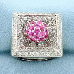 Designer Pink Sapphire And Diamond Ring In 14k White Gold