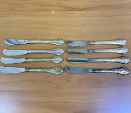 Eight Antique Swedish Flower Design Butter Spreader Knives In Sterling Silver