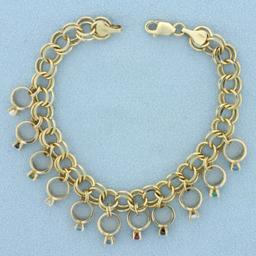 Unique Dangle Rings Charm Bracelet In 10k Yellow Gold