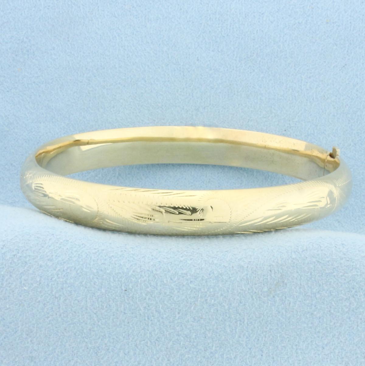 Etched Design Bangle Bracelet In 14k Yellow Gold