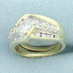 1ct Diamond Engagement Ring And Wedding Band Set In 14k Yellow And White Gold