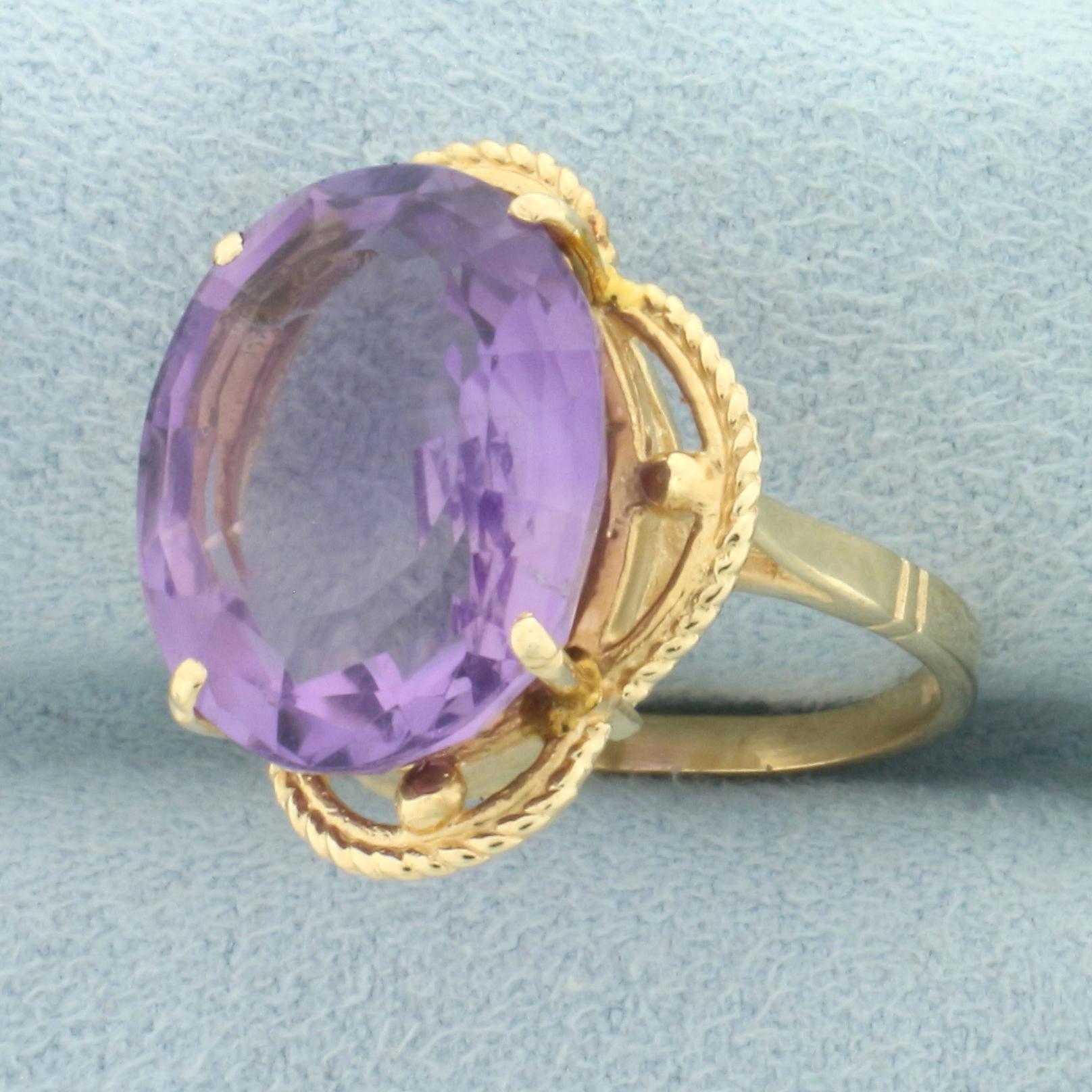 8ct Fancy Step Cut Amethyst Gemstone Statement Ring In 14k Yellow Gold