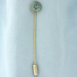 Antique Aquamarine And Diamond Stick Pin In 14k Yellow Gold