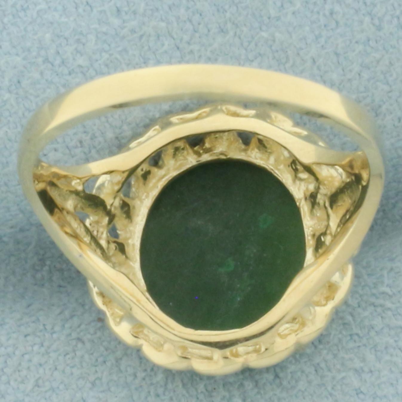 Jade Solitaire Ring In 10k Yellow Gold