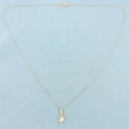 Diamond Solitaire Ribbon Design Necklace In 14k Yellow Gold