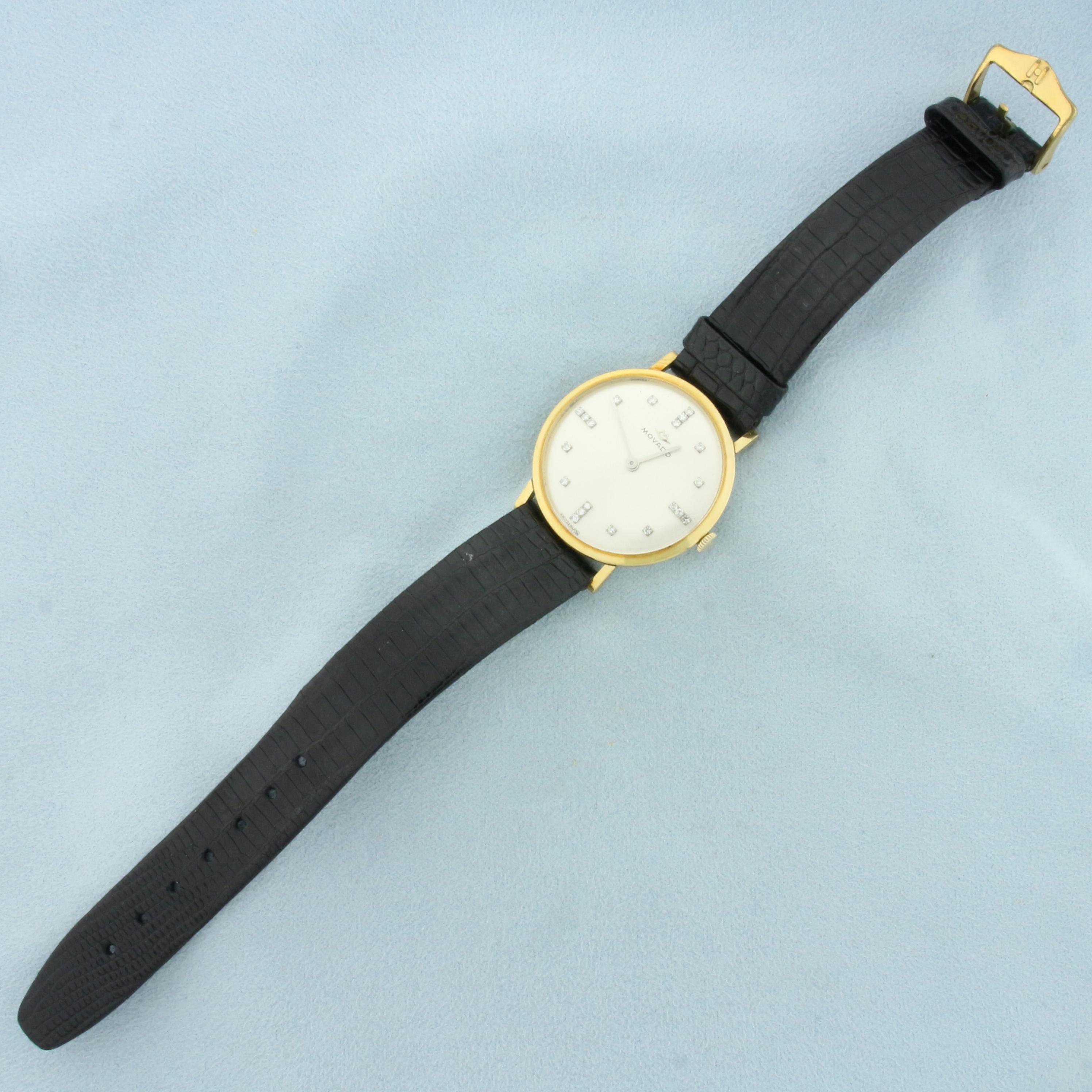 Vintage Mens Movado Diamond Dial Dress Watch In 18k Yellow Gold