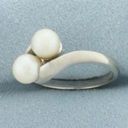 Cultured Pearl Toi Et Moi Ring In 14k White Gold