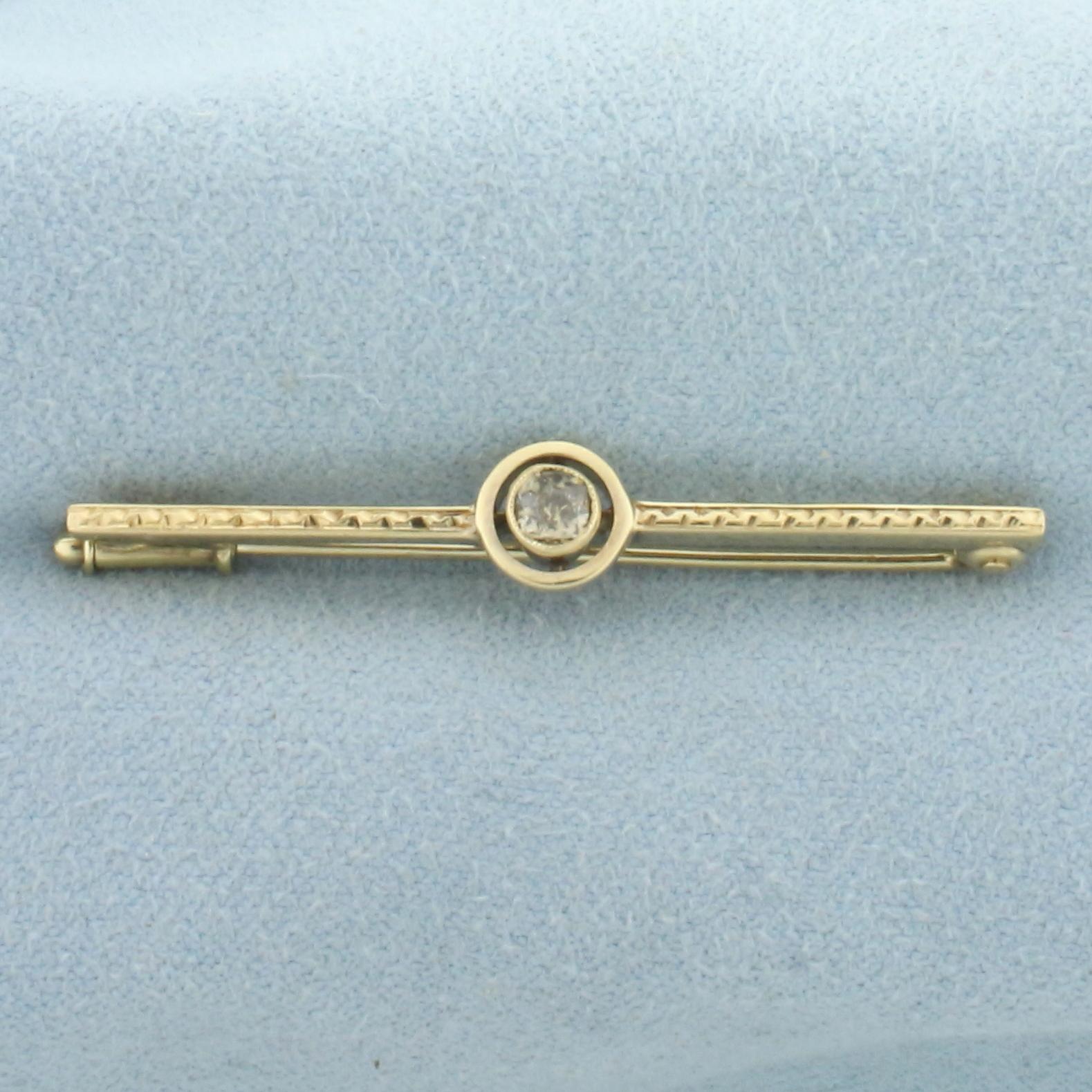 Antique Old European Cut Diamond Pin Brooch In 14k Yellow Gold