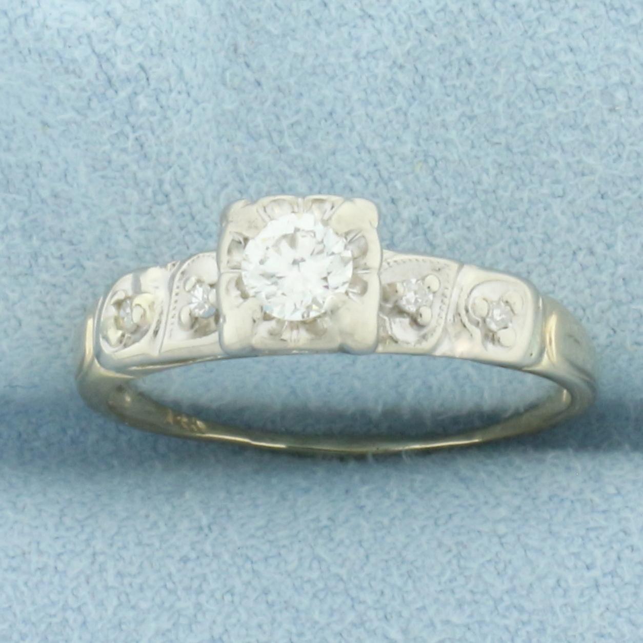 Vintage Diamond Engagement Ring In 14k Yellow And White Gold