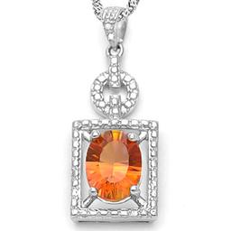 1.7ct Oval Azotic Topaz And Diamond Vintage Style Necklace In Platinum Over Sterling Silver