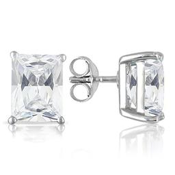 6x4mm Emerald Cut White Topaz 1.3ctw Stud Earrings In Sterling Silver