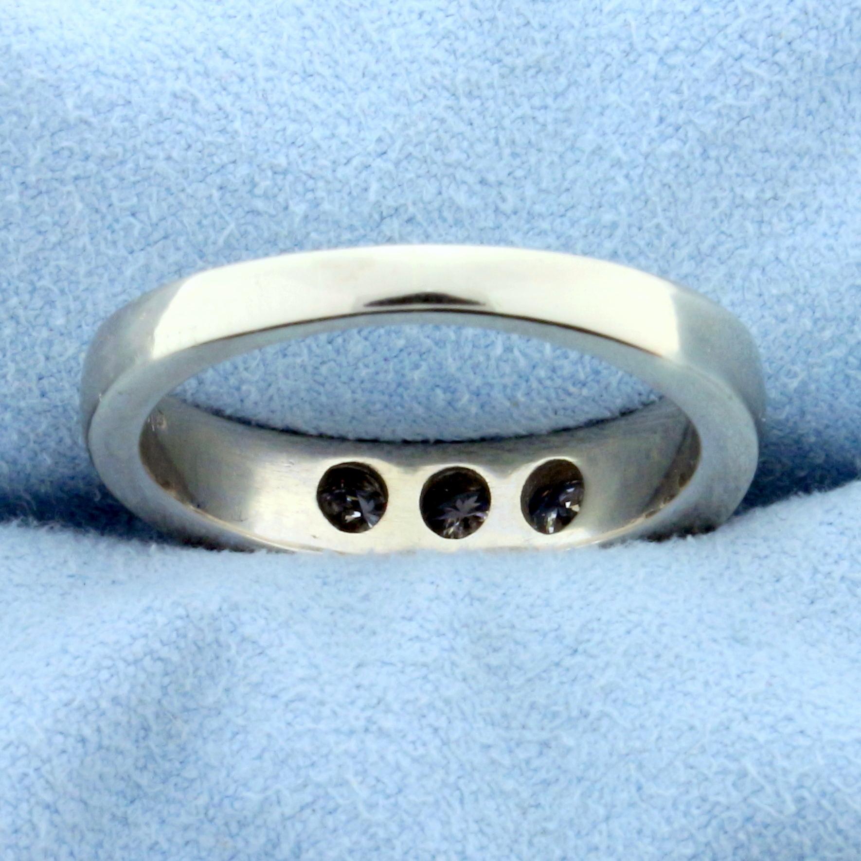 Mens 3/4ct Tw Diamond Three Stone Wedding Or Anniversary Ring In 14k White Gold