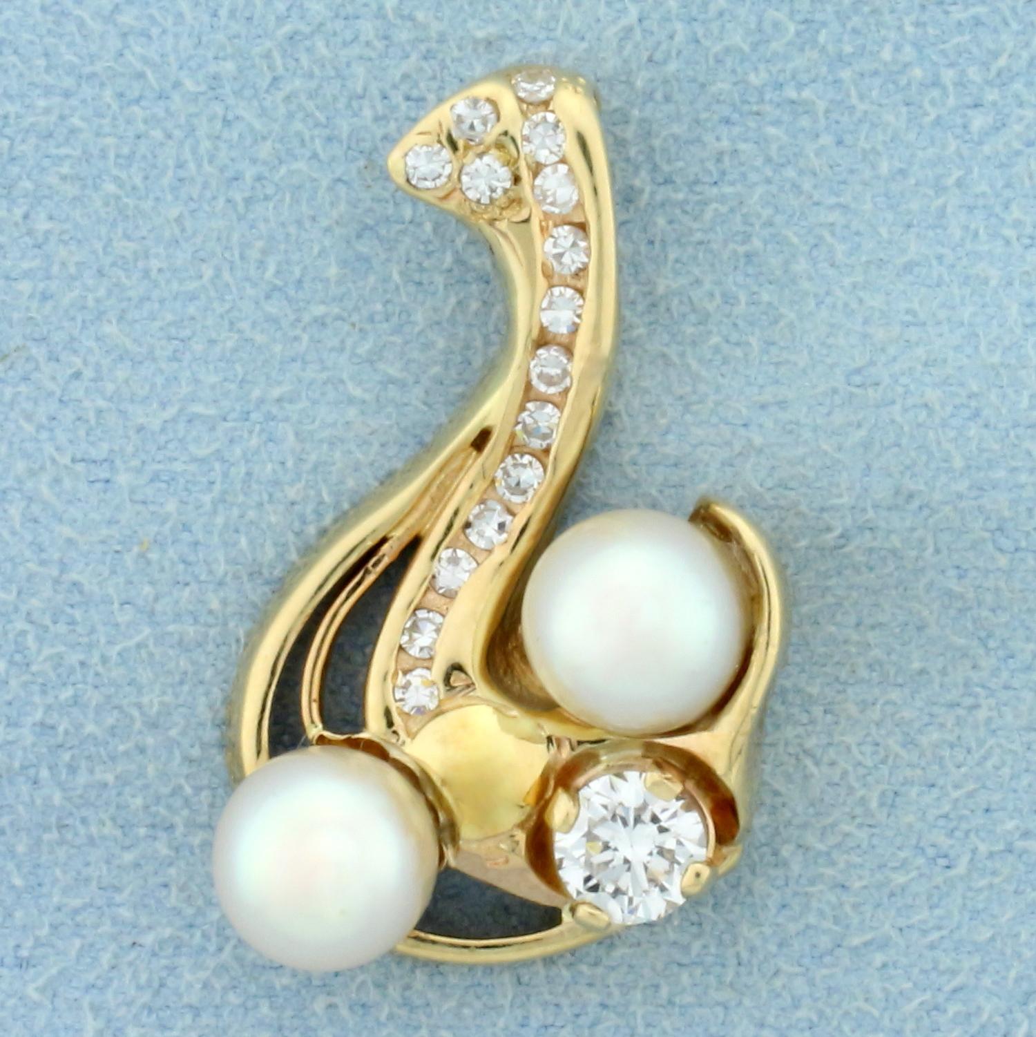 Diamond And Akoya Pearl Pendant In 14k Yellow Gold