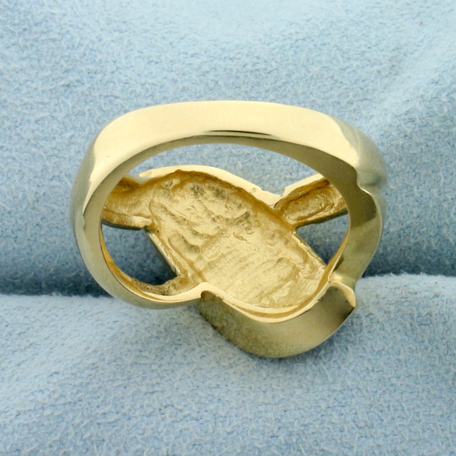 Mother Of Pearl And Onyx Ring In 14k Yellow Gold