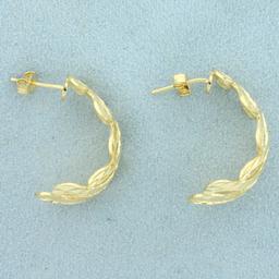 Diamond Cut J Hoop Earrings In 14k Yellow Gold