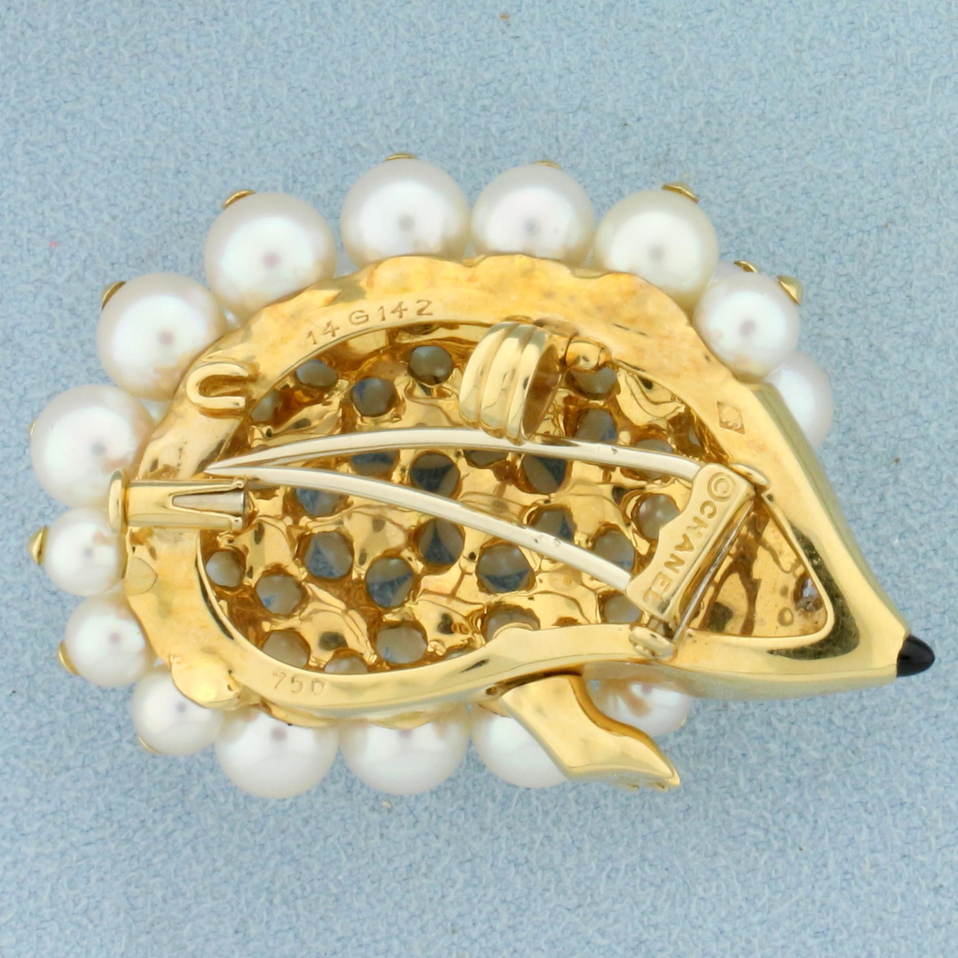 Authentic Chanel Pearl Porcupine Hedgehog Pin Or Pendant Or Brooch In 18k Yellow Gold