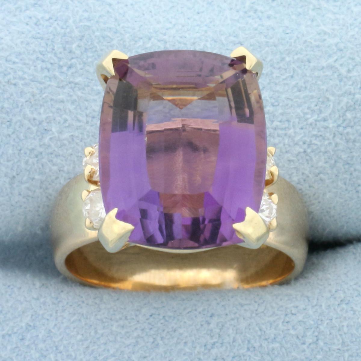 Amethyst And Diamond Statement Ring In 14k Yellow Gold