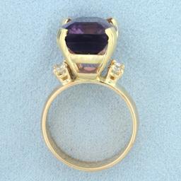 Amethyst And Diamond Statement Ring In 14k Yellow Gold