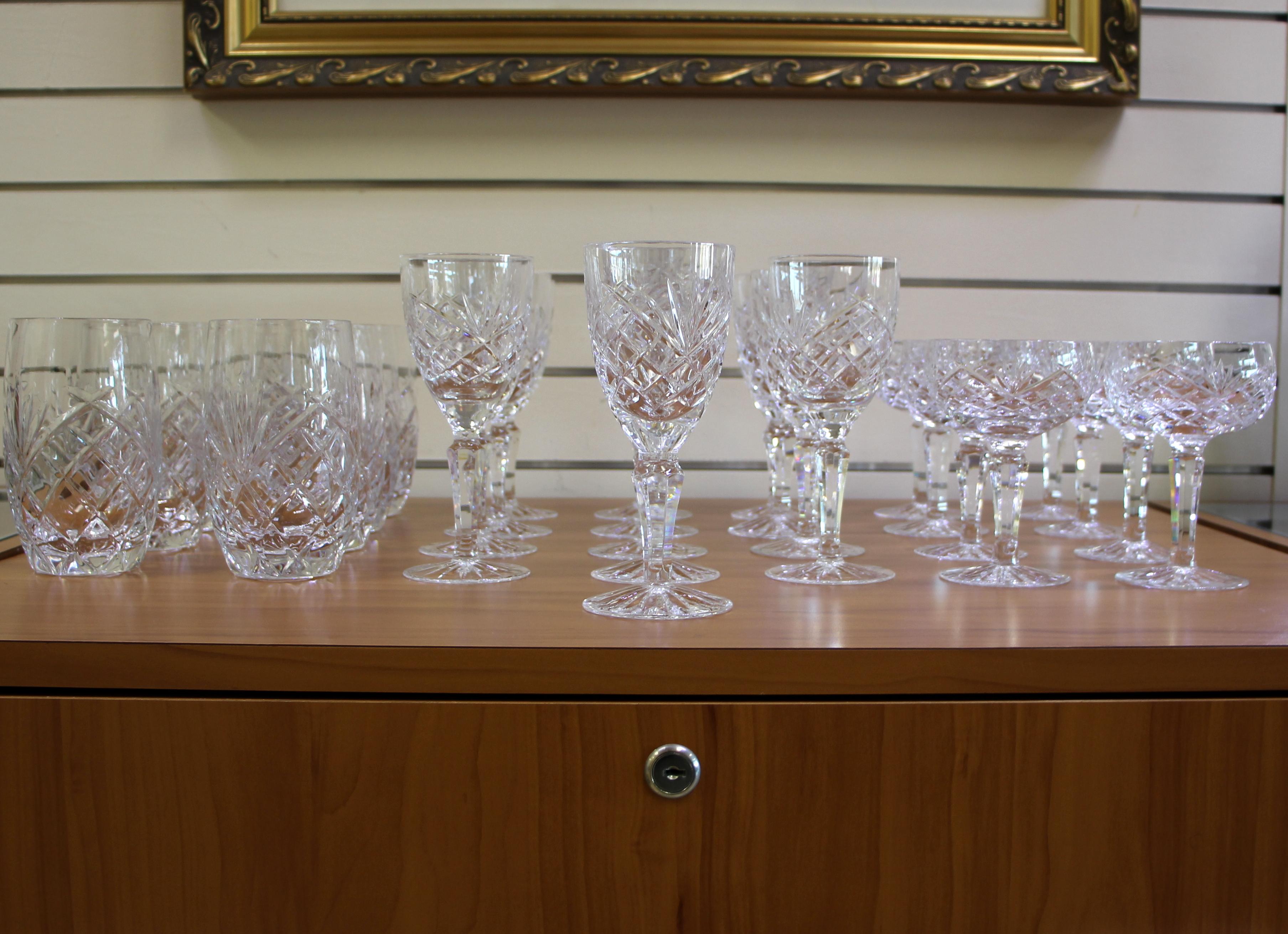 Galway Ashford Cut Irish Crystal Stemware And Barware Set Of 16