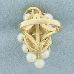 Unique Cultured Akoya Pearl Bunch Of Grapes Ring In 14k Yellow Gold