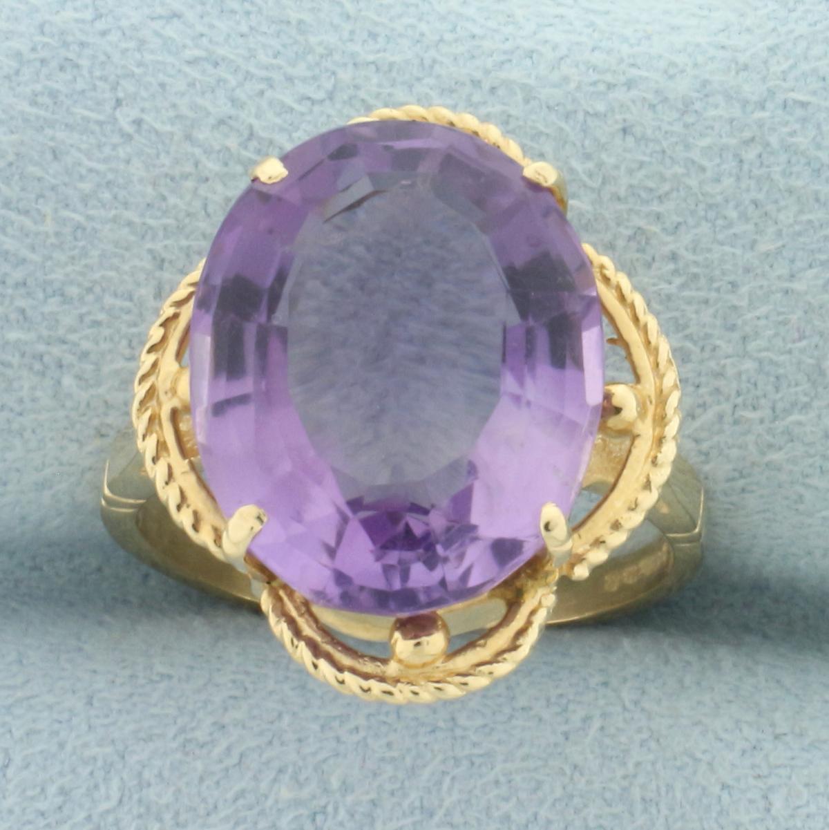 8ct Fancy Step Cut Amethyst Gemstone Statement Ring In 14k Yellow Gold