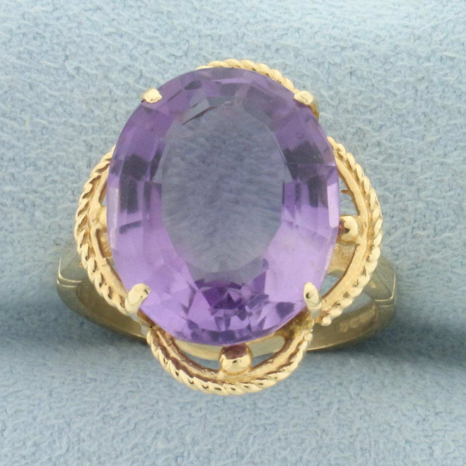 8ct Fancy Step Cut Amethyst Gemstone Statement Ring In 14k Yellow Gold