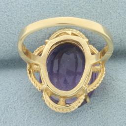 8ct Fancy Step Cut Amethyst Gemstone Statement Ring In 14k Yellow Gold