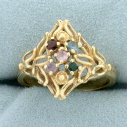 Rainbow Gemstone Ring In 10k Yellow Gold